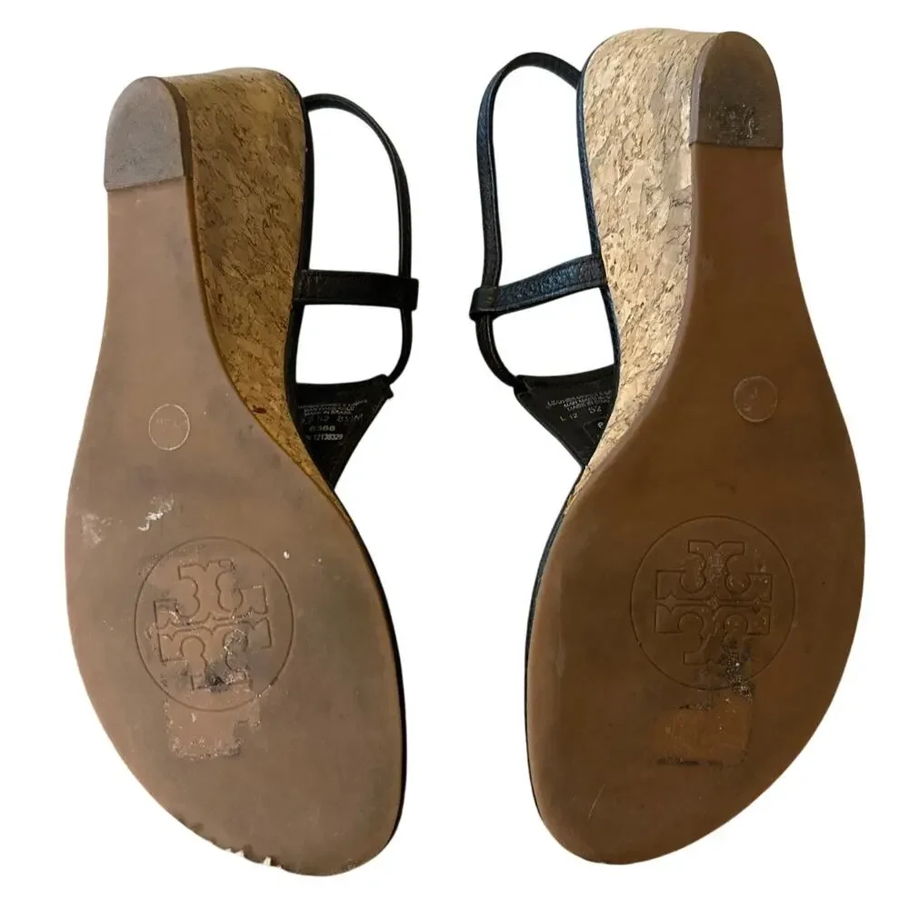 Tory Burch‎ Pauline Demi Cork Wedge Sandals Black 8.5